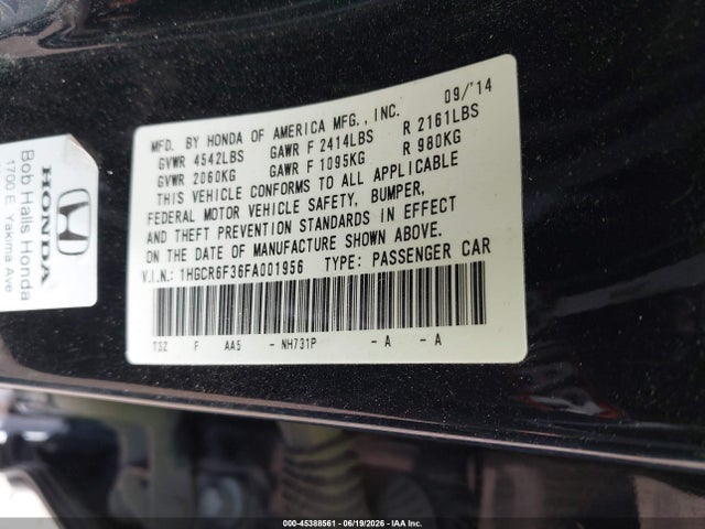 1HGCR6F36FA001956 Honda ACCORD HYBRID