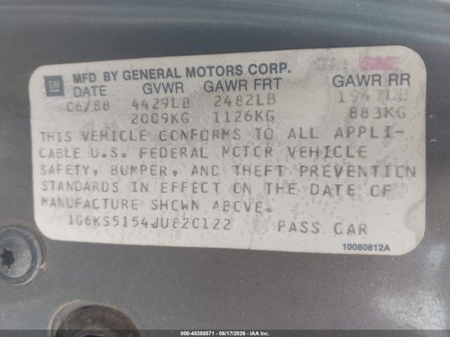 Aukcja sprzedaży 1988 Cadillac Seville, vin: 1G6KS5154JU820122, numer aukcji: 45388571