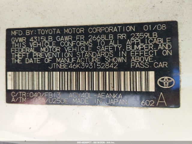 Продаж на аукціоні авто 2009 Toyota Camry Le/se/xle, vin: JTNBE46K393152842, номер лоту: 45388577