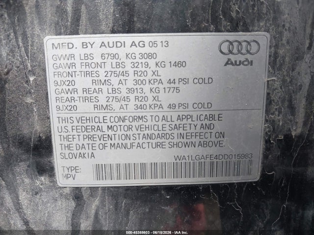 Aukcja sprzedaży 2013 Audi Q7 3.0t Premium, vin: WA1LGAFE4DD015983, numer aukcji: 45388603