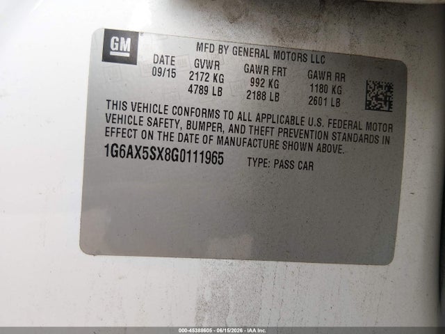 45388605 :رقم المزاد ، 1G6AX5SX8G0111965 vin ، 2016 Cadillac Cts Luxury Collection مزاد بيع