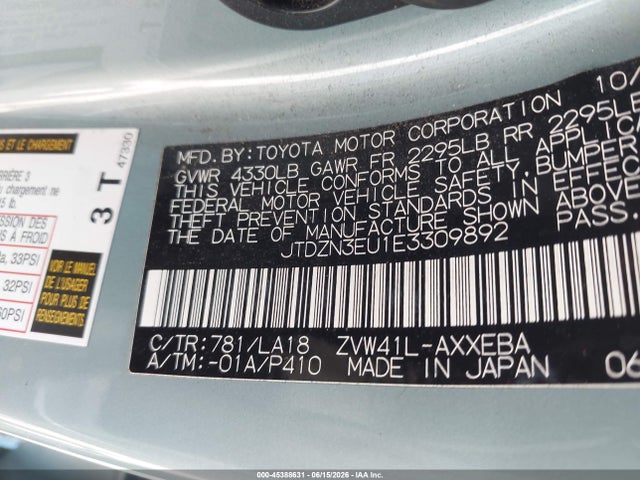 Продаж на аукціоні авто 2014 Toyota Prius V Five, vin: JTDZN3EU1E3309892, номер лоту: 45388631