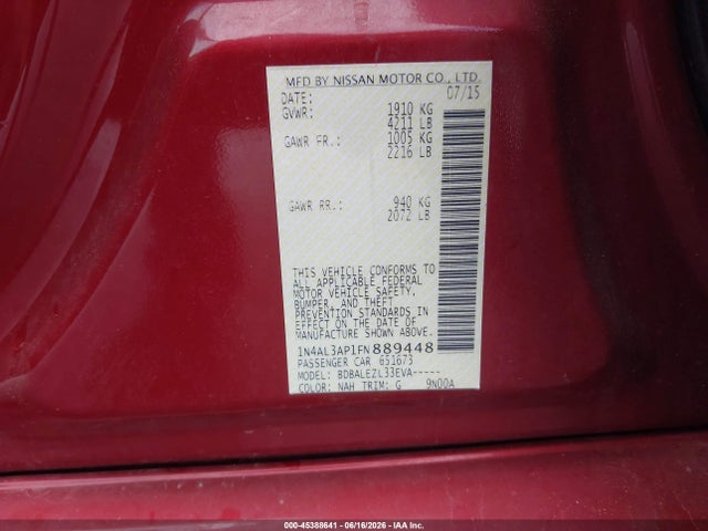 1N4AL3AP1FN889448 Nissan Altima 2.5/2.5 S/2.5 Sl/2.5 Sv