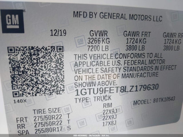 1GTU9FET8LZ179630 GMC Sierra 1500 4wd Short Box Denali