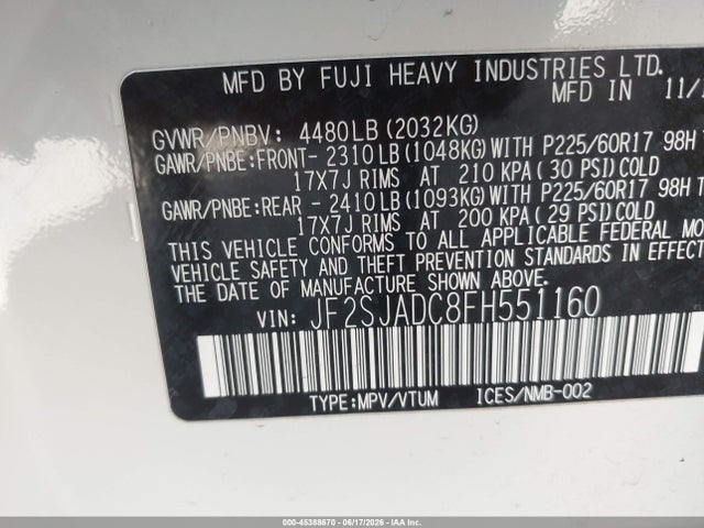JF2SJADC8FH551160 Subaru Forester 2.5i Premium