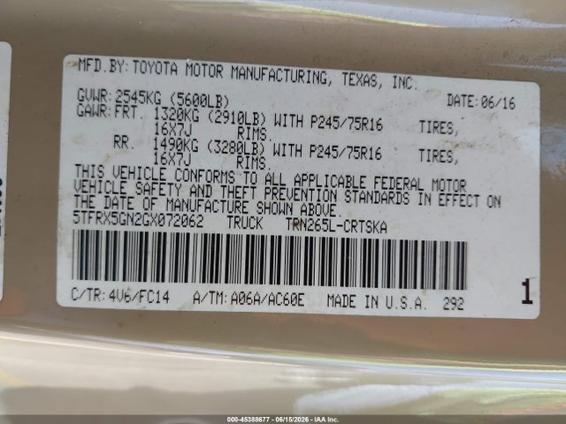 5TFRX5GN2GX072062 Toyota Tacoma Sr5
