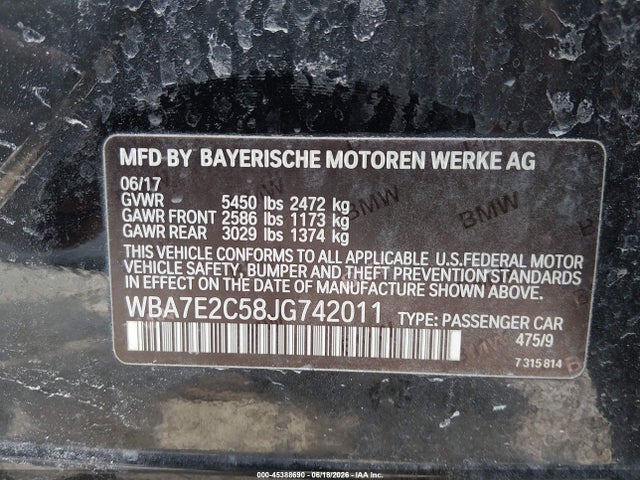 Aukcja sprzedaży 2018 Bmw 740i, vin: WBA7E2C58JG742011, numer aukcji: 45388690