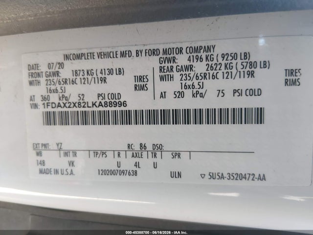 1FDAX2X82LKA88996 Ford Transit-350 Passenger Van Xl/xlt