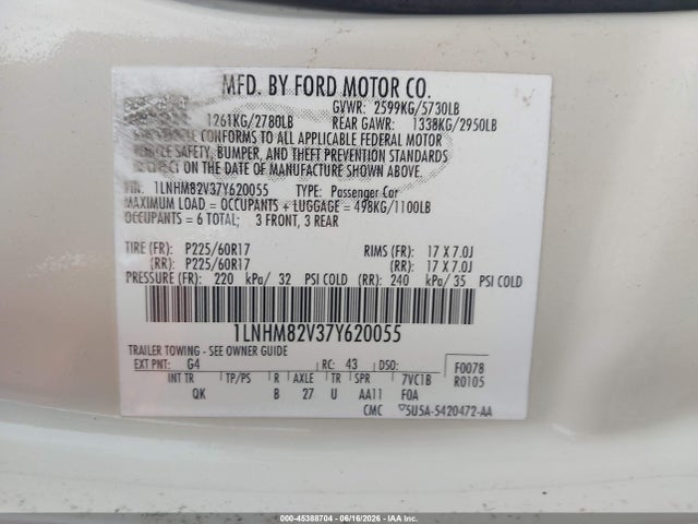 Продажа на аукционе авто 2007 Lincoln Town Car, vin: 1LNHM82V37Y620055, номер лота: 45388704