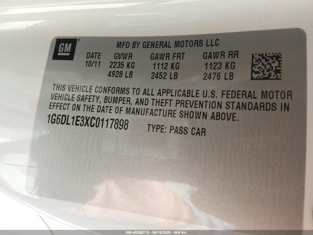 Продаж на аукціоні авто 2012 Cadillac Cts Performance, vin: 1G6DL1E3XC0117898, номер лоту: 45388715