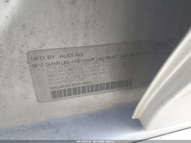 Продажа на аукционе авто 2014 Audi A4 2.0t Premium, vin: WAUAFAFL3EN016050, номер лота: 45388730
