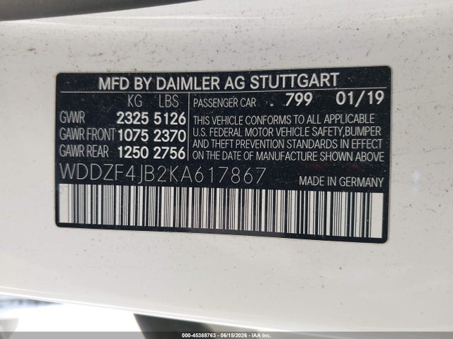 WDDZF4JB2KA617867 Mercedes-Benz E 300