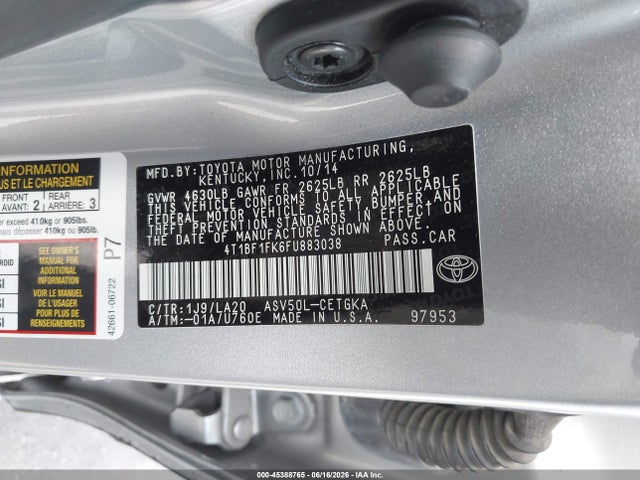 2015 Toyota Camry Xle მანქანა იყიდება აუქციონზე, vin: 4T1BF1FK6FU883038, აუქციონის ნომერი: 45388765
