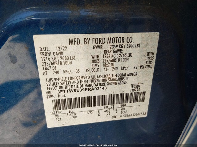 3FTTW8E39PRA02143 Ford Maverick Xlt