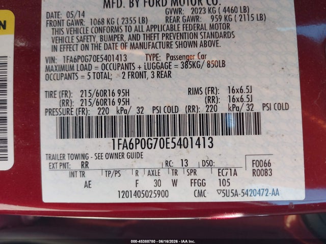 Ford FUSION S 2014 1FA6P0G70E5401413 Image 9