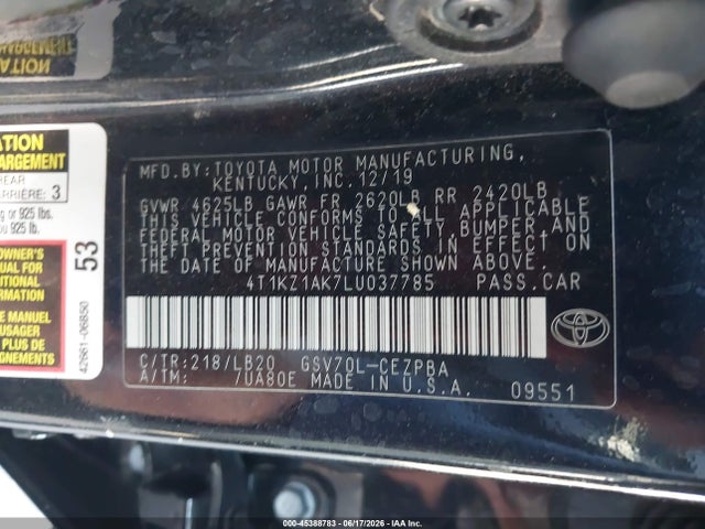 4T1KZ1AK7LU037785 Toyota Camry Xse V6