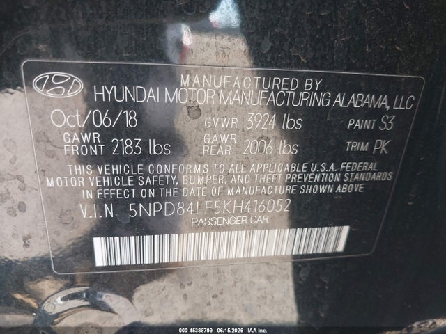 Hyundai Elantra Value Edition 2019 5NPD84LF5KH416052 Image 9