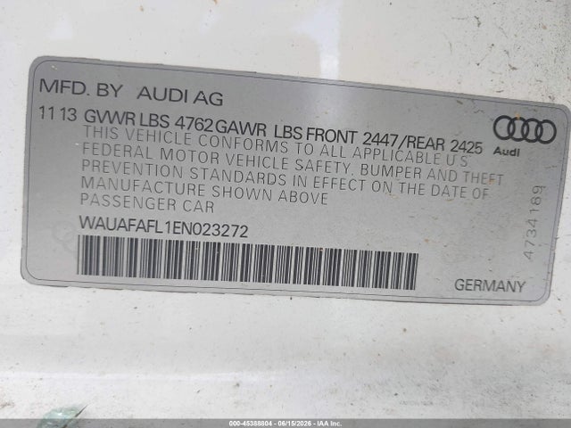 45388804 :رقم المزاد ، WAUAFAFL1EN023272 vin ، 2014 Audi A4 2.0t Premium مزاد بيع