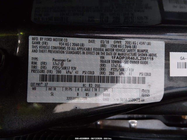 Ford FOCUS ELECTRIC 2018 1FADP3R46JL296118 Image 9