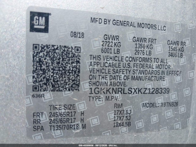 GMC Acadia Sle-1 2019 1GKKNRLSXKZ128339 Image 9