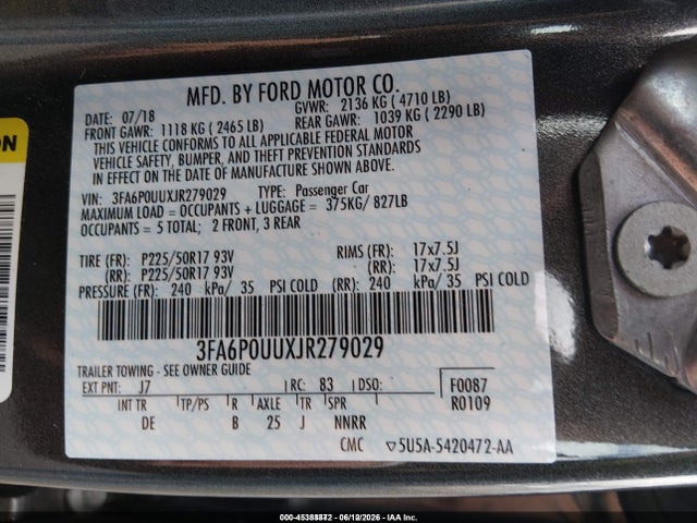 Ford Fusion Hybrid S 2018 3FA6P0UUXJR279029 Image 9