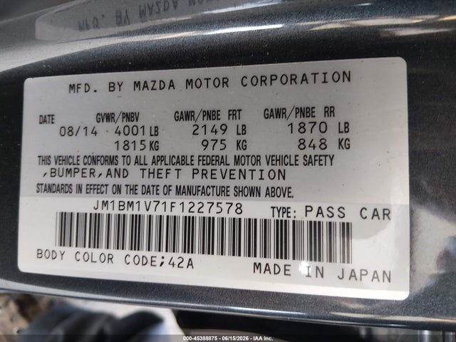 JM1BM1V71F1227578 Mazda Mazda3 I Touring