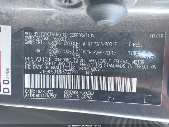 Toyota 4runner Sr5 Premium 2019 JTEBU5JR3K5733720 Image 9