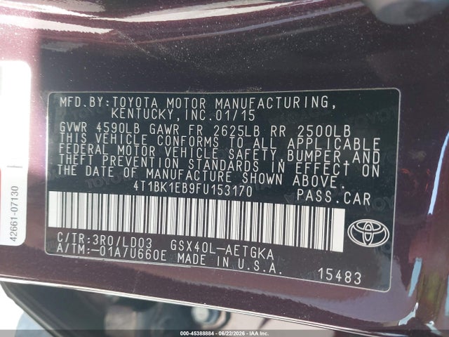 4T1BK1EB9FU153170 Toyota AVALON XLE