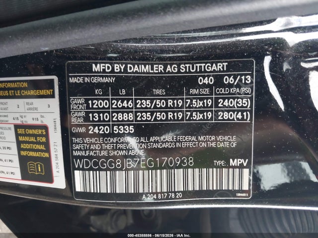 Aukcja sprzedaży 2014 Mercedes-benz Glk 350 4matic, vin: WDCGG8JB7EG170938, numer aukcji: 45388886