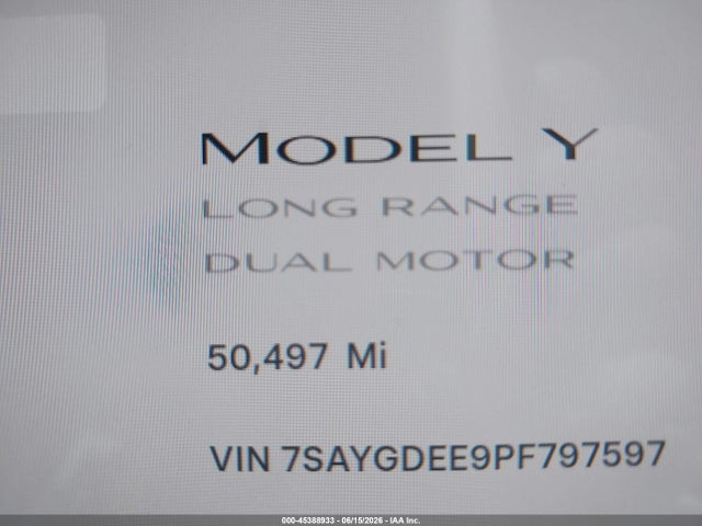 45388933 :رقم المزاد ، 7SAYGDEE9PF797597 vin ، 2023 Tesla Model Y Awd/long Range Dual Motor All-wheel Drive مزاد بيع