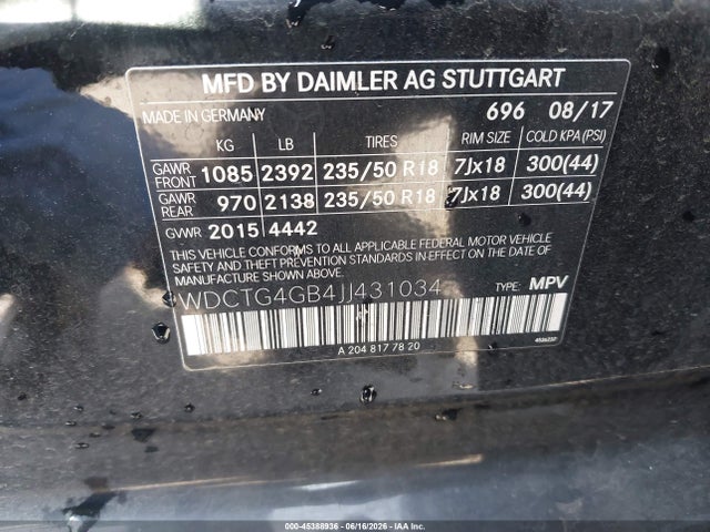 WDCTG4GB4JJ431034 Mercedes-Benz Gla 250 4matic