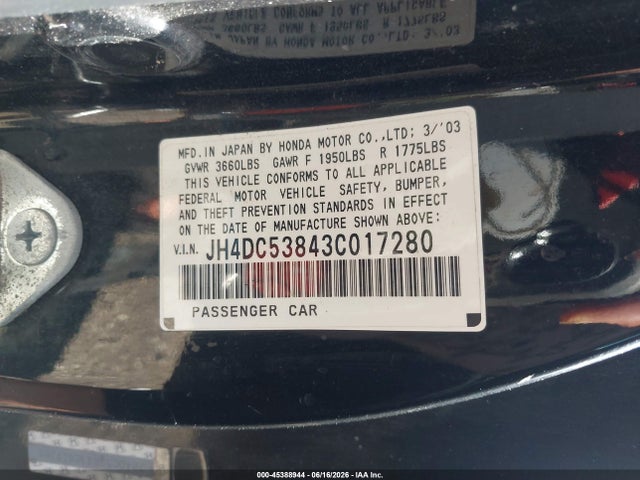45388944 :رقم المزاد ، JH4DC53843C017280 vin ، 2003 Acura Rsx مزاد بيع