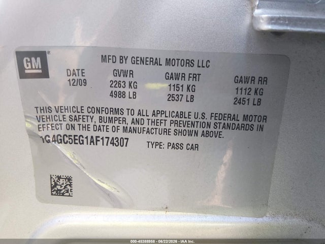Aukcja sprzedaży 2010 Buick Lacrosse Cxl, vin: 1G4GC5EG1AF174307, numer aukcji: 45388958