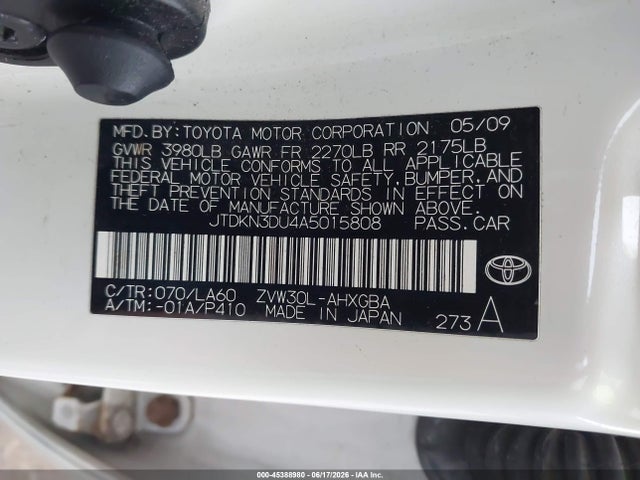 Продажа на аукционе авто 2010 Toyota Prius Iv, vin: JTDKN3DU4A5015808, номер лота: 45388980