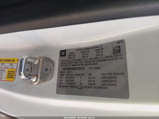 1GCHSBEA0H1250791 Chevrolet Colorado 2wd Wt