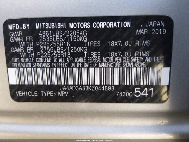 Mitsubishi Outlander Se 2019 JA4AD3A33KZ044893 Image 9
