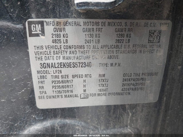Продажа на аукционе авто 2014 Chevrolet Captiva Sport 2ls, vin: 3GNAL2EK9ES572340, номер лота: 45389005