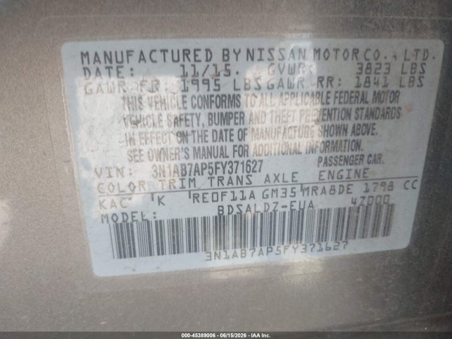 3N1AB7AP5FY371627 Nissan SENTRA SV