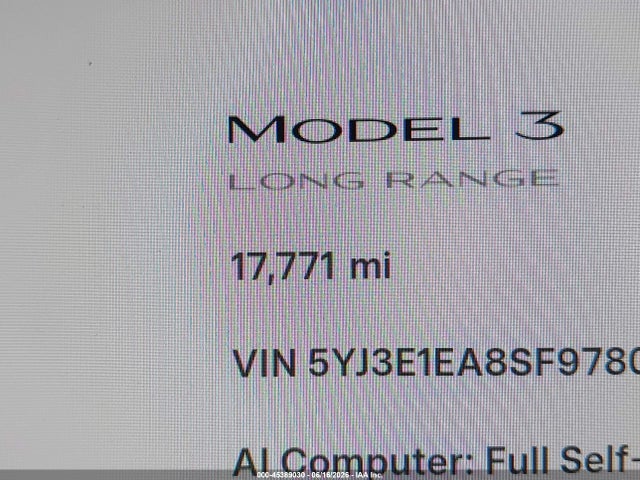 Aukcja sprzedaży 2025 Tesla Model 3 Long Range Rear-wheel Drive/standard Rear-wheel Drive, vin: 5YJ3E1EA8SF978028, numer aukcji: 45389030