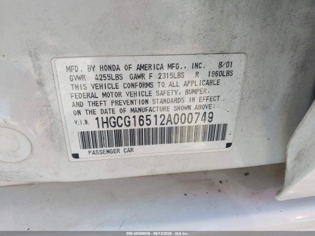 Продажа на аукционе авто 2002 Honda Accord 3.0 Ex, vin: 1HGCG16512A000749, номер лота: 45389036