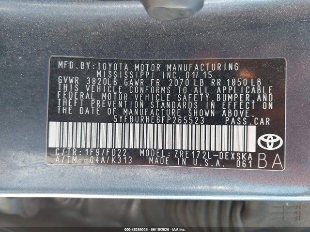 Toyota Corolla S Plus 2015 5YFBURHE6FP265523 Image 9