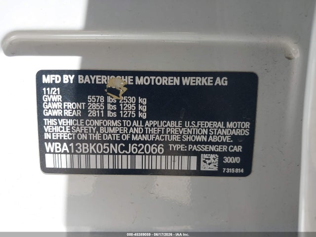 WBA13BK05NCJ62066 BMW M550 I Xdrive