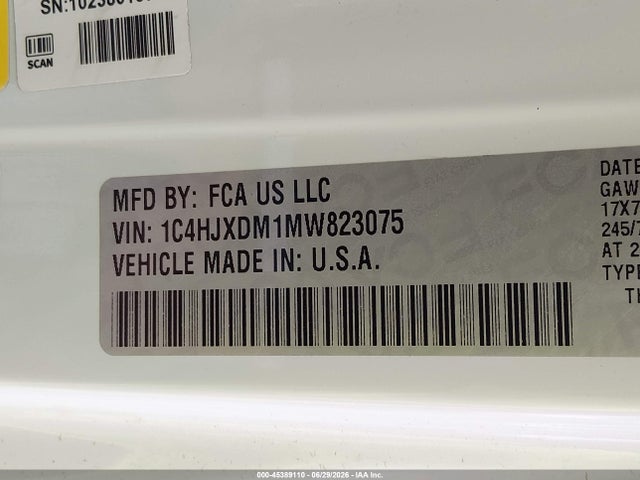 1C4HJXDM1MW823075 Jeep Wrangler Unlimited Sport S 4x4