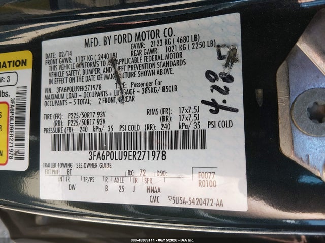Ford Fusion Hybrid Se 2014 3FA6P0LU9ER271978 Image 9