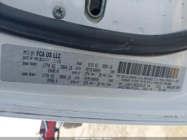 2016 Ram 1500 Lone Star მანქანა იყიდება აუქციონზე, vin: 1C6RR7LM0GS239123, აუქციონის ნომერი: 45389114