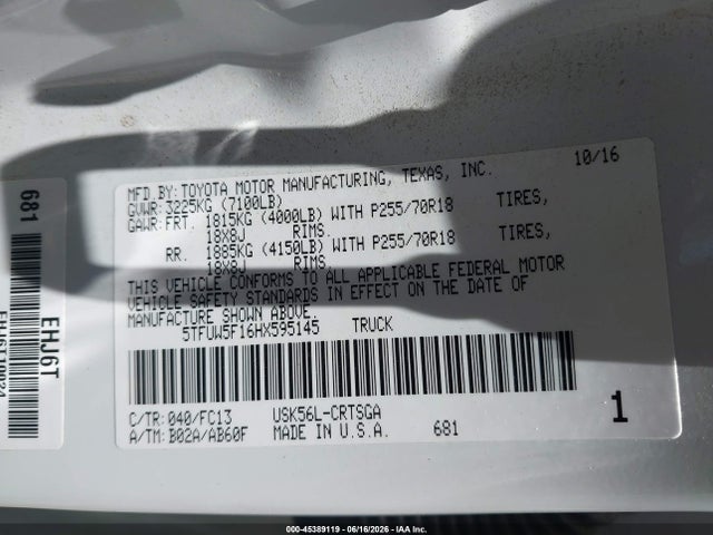 5TFUW5F16HX595145 Toyota Tundra Sr5 5.7l V8
