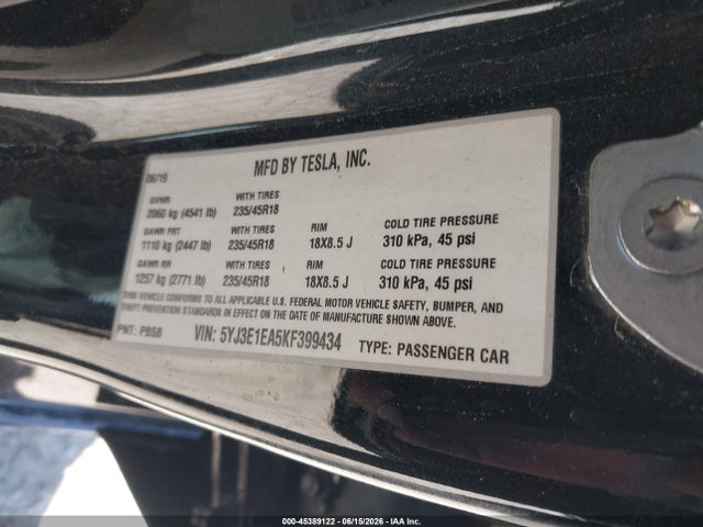 Tesla Model 3 Long Range/mid Range/standard Range/standard Range Plus 2019 5YJ3E1EA5KF399434 Image 9