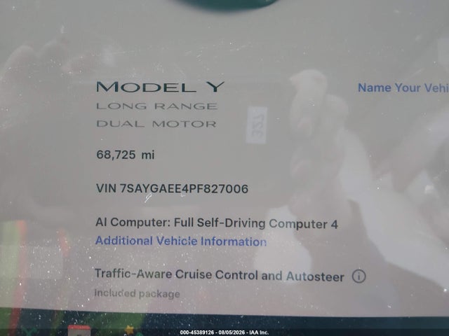 Продаж на аукціоні авто 2023 Tesla Model Y Awd/long Range Dual Motor All-wheel Drive, vin: 7SAYGAEE4PF827006, номер лоту: 45389126