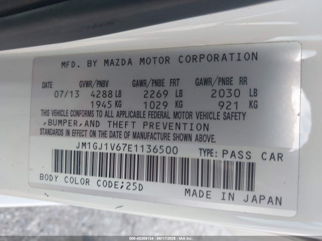 Auction sale of the 2014 Mazda Mazda6, vin: JM1GJ1V67E1136500, lot number: 45389134