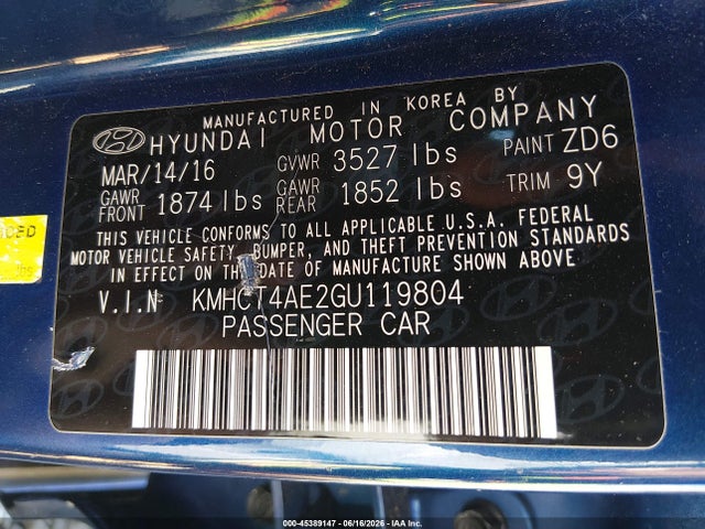 Hyundai ACCENT SE 2016 KMHCT4AE2GU119804 Image 9